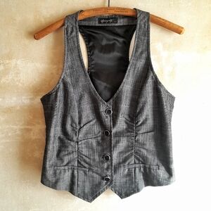 333a. dark gray vintage Spacegirlz button down sleeveless v neck vest, M